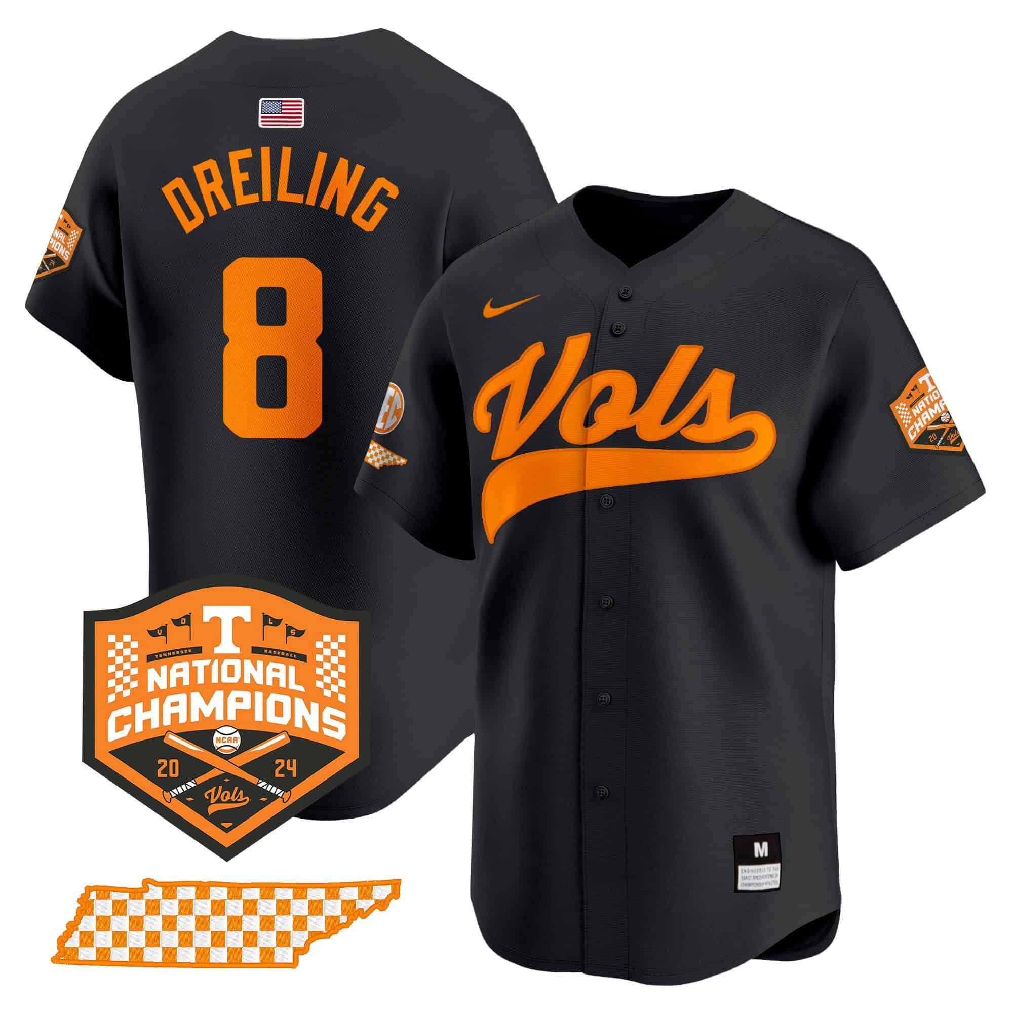 Men Tennessee Volunteers #8 Dreiling Black 2024 Nike Champions Vapor Premier Limited NCAA Jersey